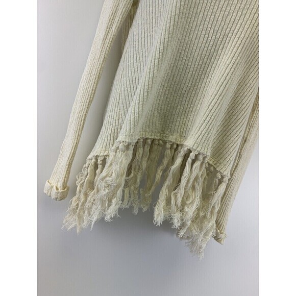 Eri And Ali Sweater Fringe Trim Open Back Cream Ribbed Knit Long Sleeves Small - Picture 4 of 11